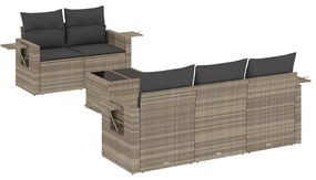 Set divano da giardino 6pz con cuscini grigio chiaro polyrattan