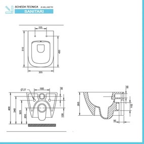 Vaso sospeso rimless in ceramica bianco lucido serie Rio