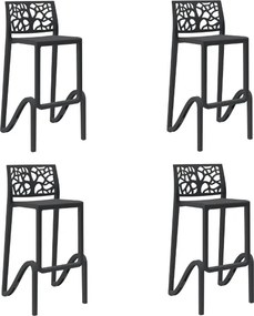 Sgabello bar impilabile alto H. seduta 75 cm TETI Nero set 4 pezzi