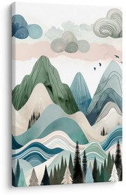 Quadro su tela – Montagne pastello e foresta scura