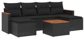 Set divani da giardino con cuscini 7pz nero polyrattan