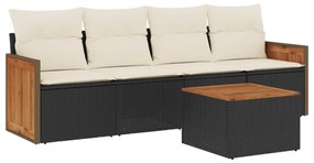 Set divani da giardino 5 pz con cuscini in polyrattan nero