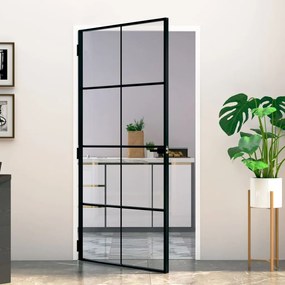 Porta Interna Nera 102x201,5 Vetro Temperato Alluminio Sottile /