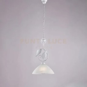 Lampadario in ferro laccato bianco con decorazione argento antico e...