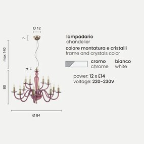 Lampada a sospensione PAGANINI a 12 LUCI in vetro lavorato a mano BIANCO