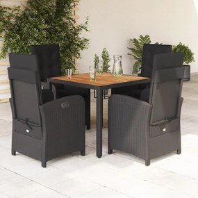 Set Da Pranzo Da Giardino 5 Pz Nero Con Cuscini İn Polyrattan /