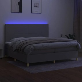 Letto a Molle Materasso e LED Grigio Chiaro 200x200 cm Tessuto