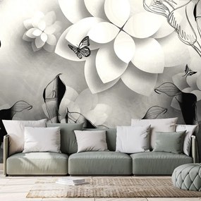 Carta da parati – Fiori astratti in bianco e nero