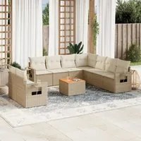 Set Divano da Giardino 10 pz con Cuscini Beige in Polyrattan 3224630