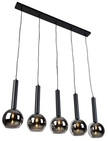 Lampada a sospensione moderna nera con vetro fumé 5 luci - Clayton