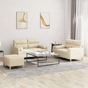Set Divani 3 Pz Con Cuscini Crema İn Tessuto /