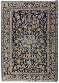 Kashan Tappeto 140x200 Blu (Iran) Annodato A Mano