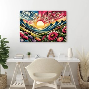 Quadro su tela – Paesaggio luminoso con fiori e sole