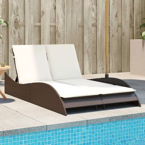 Lettino Prendisole Con Cuscini Marrone 114x205x73 Cm Polyrattan /