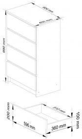 Cassettiera Moderna 60x40x100 Cm 4 Cassetti Bianco Opaco Artika