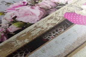 Stampa su tela – Fiori di garofano in cassa di legno