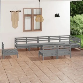 Set Divani da Giardino 9 pz in Legno Massello di Pino Grigio