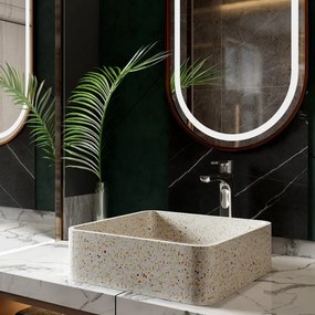 Lavabo da appoggio quadrato con finitura terrazzo beige | KTERI-400BE - KAMALU