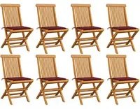 Sedie da Giardino con Cuscini Rosso Vino 8 pz Massello di Teak cod mxl 72215