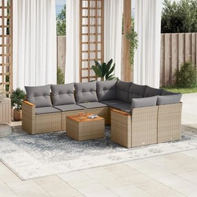 Set Divano da Giardino 9 pz con Cuscini Beige Misto Polyrattan