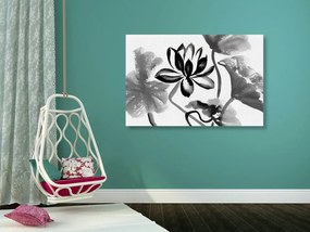 Stampa su tela – Fiore di loto acquerellato in bianco e nero