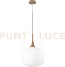 Lampadario a sospensione jaipur bianca e finto legno e vetro 1 luce...