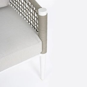 Salotto in corda da esterno tortora e bianco con tavolino e cuscini Calypso Bizzotto