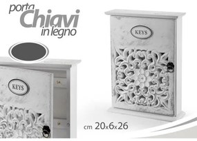 Trade Shop - Cassetta Porta Chiavi Box In Legno Da Parete 20 X 6 X 26 Cm Decoro Keys 784712