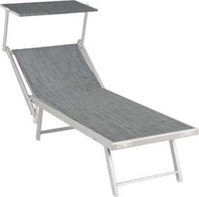 Lettino Prendisole In Alluminio E Textilene 61x186x40 Cm Pool Telo Grigio