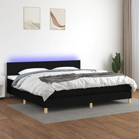 Letto a molle materasso e led nero 200x200cm in tessuto