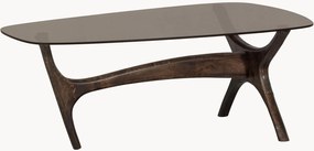 Tavolino da salotto in legno di mango dalla forma organica con piano in vetro Flash