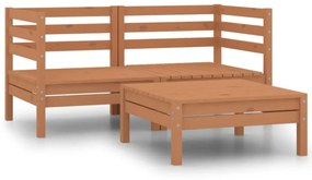 Set Divani da Giardino 3 pz Miele in Legno Massello di Pino