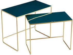 Tavolini da salotto estraibili blu petrolio e oro (set di 2) WESS