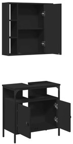 Set mobili da bagno 2 pz nero in legno multistrato