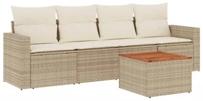 Set divano da giardino 5 pz con cuscini beige in polyrattan