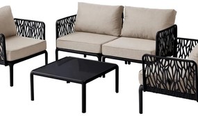 Salotto da giardino CASABLANCA NEW GARDEN nero con cuscini in poliestere grigio per 4 persone