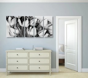 Quadri 5 pezzi – Tulipani primaverili in bianco e nero