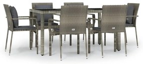 Set da pranzo da giardino 7 pz con cuscini in polyrattan grigio