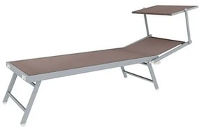 Lettino Da Mare Professionale In Alluminio Con Tettuccio Parasole Tortora 186x61x39