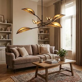 Lampadario a sospensione con supporto rigido LOTUS 6xE14/10W/230V nero/beige