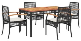 Set da pranzo da giardino 5 pz nero con cuscini in polyrattan