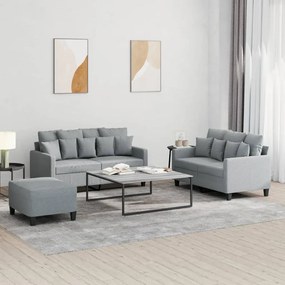 Set Di Divani 3 Pz Con Cuscini Grigio Chiaro İn Tessuto /