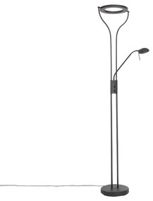 Lampada da terra moderna nera con braccio di lettura incl. LED e dimmer - Divo