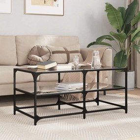 Tavolino Con Piano İn Vetro Nero 98,5x50x45 Cm Acciaio /