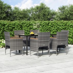 Set da pranzo da giardino 7 pz con cuscini grigio e nero