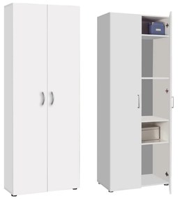 Armadio Multiuso 2 Ante con Ripiani Scarpiera Salvaspazio Mobile in Legno Bianco- 70x36x181 cm