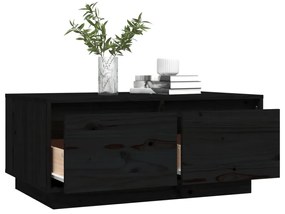 Tavolino da salotto nero 80x50x35 cm legno massello di pino