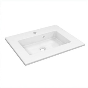 Lavabo integrale d'appoggio rettangolare vasca centrale Neo L 61 x H 11.2 x P 49 cm in ceramica bianco