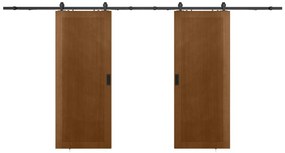 Porta scorrevole doppia con sistema esterno muro 2 x H205 x L93 cm in MDF e Legno Naturale scuro  - SANDORA