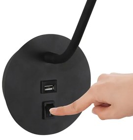 Brilagi - LED Lampada flessibile da muro con porta USB MAYA LED/3W/230V nero